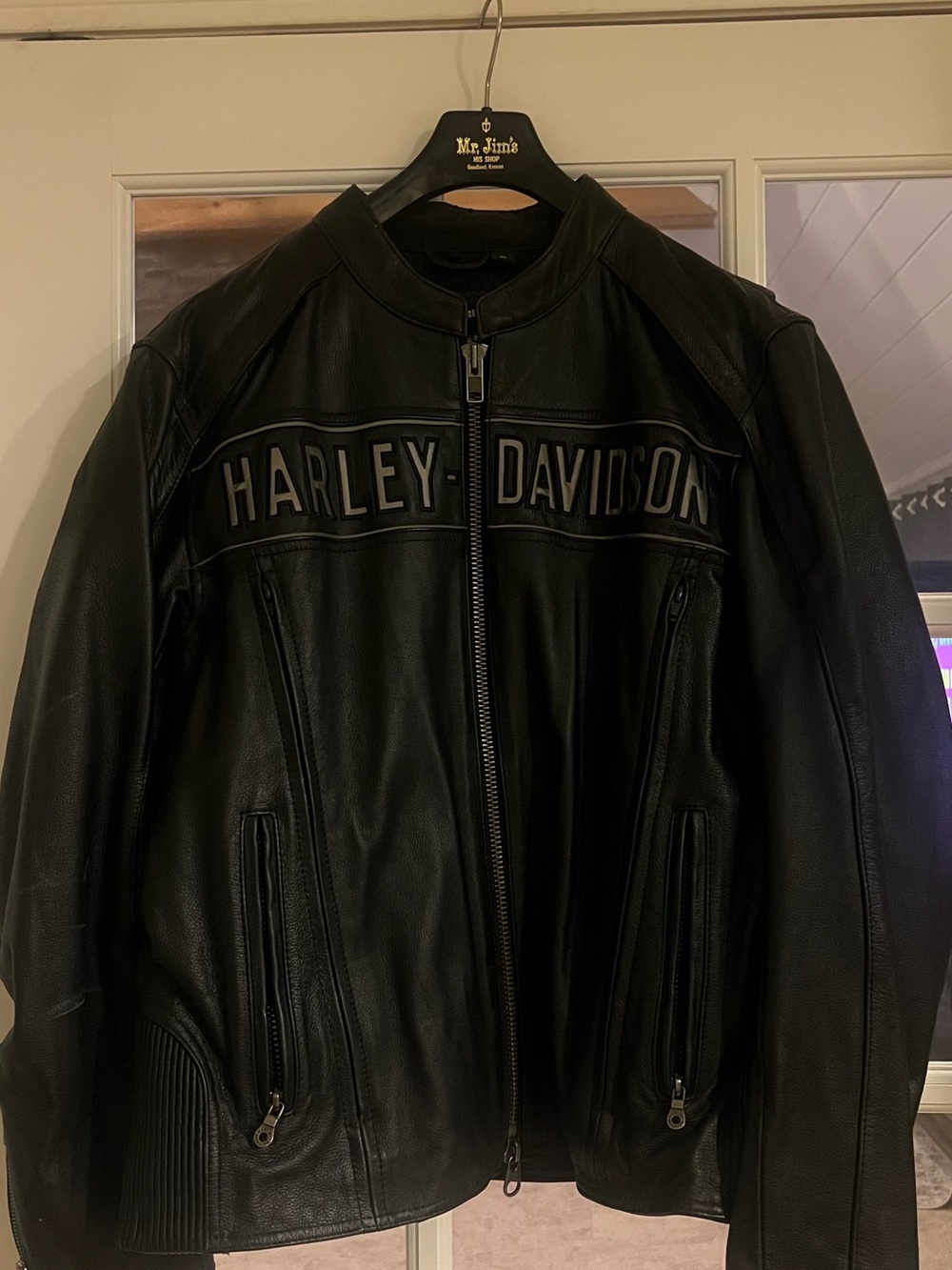 Harley-Davidson Black Leather Bomber Jacket with Logo